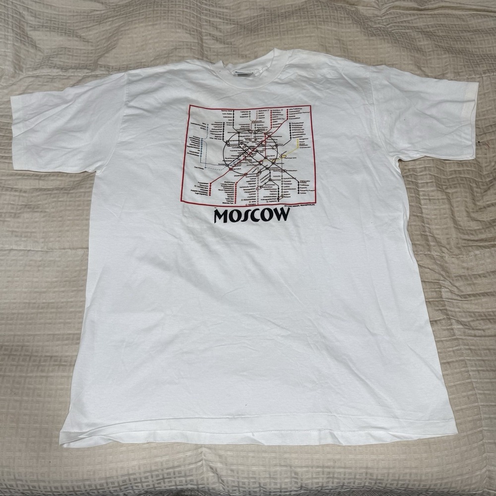 Vintage Moscow Russia Subway Train Station Map Y2K Boxy USA T-Shirt Size XXL